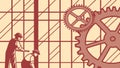 Construction Site with Workers and Industrial Gears, vector design Generative AI Royalty Free Stock Photo