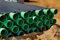 In construction sites, PVC green plastic pipes are used as sewerage material. Royalty Free Stock Photo
