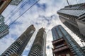 Construction sites of rise condo apartment building towers on Queen Street, in an area of downtown Toronto being redeveloped Royalty Free Stock Photo