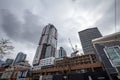 Construction sites of rise condo apartment building towers on Queen Street, in an area of downtown Toronto being redeveloped Royalty Free Stock Photo