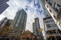 Construction sites of rise condo apartment building towers on Queen Street, in an area of downtown Toronto being redeveloped. Royalty Free Stock Photo