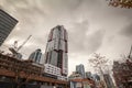 Construction sites of rise condo apartment building towers on Queen Street, in an area of downtown Toronto being redeveloped, in Royalty Free Stock Photo