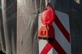 Construction sites: the red flashing light for road construction sites, used to signal the presence of building and road construct Royalty Free Stock Photo