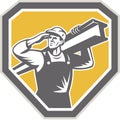 Construction Steel Worker Carrying I-Beam Retro