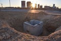 Construction of stormwater pits, sanitary sewer system distribution chamber and pump station. Sewerage manhole and pipes line