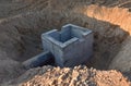 Construction of stormwater pits, sanitary sewer system distribution chamber and pump station. Sewerage manhole and pipes line