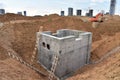 Construction of stormwater pits, sanitary sewer system distribution chamber and pump station. Sewerage manhole and pipes. Tower