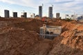 Construction of stormwater pits, sanitary sewer system distribution chamber and pump station. Sewerage manhole and pipes. Tower