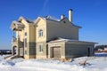 Construction of suburban house. Winter. Royalty Free Stock Photo