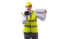 Construction supervisor in dismissal concept isolated on white b Royalty Free Stock Photo