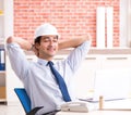 Construction supervisor working on blueprints Royalty Free Stock Photo