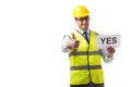 Construction supervisor with yes asnwer isolated on white backgr Royalty Free Stock Photo