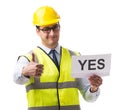 Construction supervisor with yes asnwer isolated on white backgr Royalty Free Stock Photo