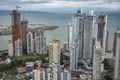 The beautiful and modern skyline of tall city buildings of Downtown Panama under a blue sky Royalty Free Stock Photo