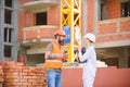 Construction team communication concept. Relationships between construction clients and participants of building Royalty Free Stock Photo