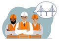 A construction team and an engineer make plans in their minds to design a bridge in an air bubble. The concept of civil Royalty Free Stock Photo