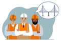 A construction team and an engineer make plans in their minds to design a bridge in an air bubble. The concept of civil Royalty Free Stock Photo