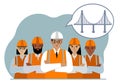 A construction team and an engineer make plans in their minds to design a bridge in an air bubble. The concept of civil Royalty Free Stock Photo