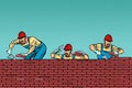 Construction team laying a brick wall background Royalty Free Stock Photo