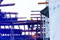 Construction team working at height site. Construction workers fabricating steel reinforcement bar at the construction site. Royalty Free Stock Photo