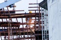 Construction team working at height site. Construction workers fabricating steel reinforcement bar at the construction site. Royalty Free Stock Photo