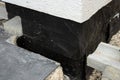 Waterproofing house foundation with spray on tar Royalty Free Stock Photo