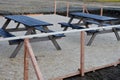 Construction of a temporary terrace from osb boards for the location of park benches that are in campsites and on forest rest area