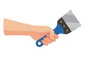 Construction tool in hand, spatula. Repair and housework equipment in flat design, vector illustration. Master tool for Royalty Free Stock Photo