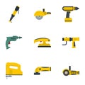 Construction tool icon set, flat style Royalty Free Stock Photo
