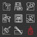 Construction tools chalk icons set