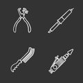 Construction tools chalk icons set