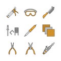 Construction tools color icons set