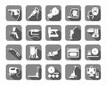 Construction tools, consumables, icons, gray, flat.