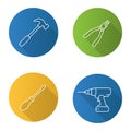 Construction tools flat linear long shadow icons set Royalty Free Stock Photo