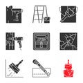 Construction tools glyph icons set