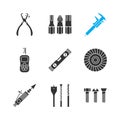 Construction tools glyph icons set