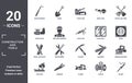 construction.and.tools icon set. include creative elements as iron soldering, shovel and fork, glass wall, pickaxe, handsaw,