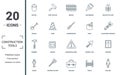 Construction Tools icon set. Monochrome sign collection with bucket, paint roller, bricks, paintbrush and over icons Royalty Free Stock Photo