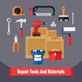 Construction Tools Icons Set in a Flat Design