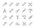 Construction Tools Icons Set. Such as, Drill, Level, Wrench, Brush and others