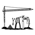 Construction tools, ideal for a black and white vector ink object element icon set. This image could be used for various creative Royalty Free Stock Photo