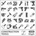 Construction tools line icon set, building equipment symbols collection or sketches. Carpenter repair kit glyph linear Royalty Free Stock Photo