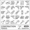 Construction tools line icon set, building equipment symbols collection or sketches. Carpenter repair kit solid line Royalty Free Stock Photo