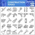 Construction tools line icon set, building equipment symbols collection or sketches. Carpenter repair kit solid line Royalty Free Stock Photo