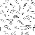 Construction tools for repair. A pattern from a set of icons in a doodle style. Hand drawn building material. Vector Royalty Free Stock Photo