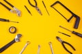 Construction tools for repairs Various carpentry on yellow background. T Royalty Free Stock Photo