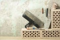 Construction tools in a row and bricks.Building and renovation concept. Royalty Free Stock Photo