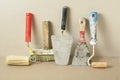 Construction tools in a row. Building and renovation concept. Royalty Free Stock Photo