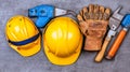 Construction Tools and Safety Equipment on Gray Surface Royalty Free Stock Photo