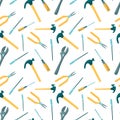 Construction tools seamless pattern with wrench, screw driver, hammer and awl. Royalty Free Stock Photo